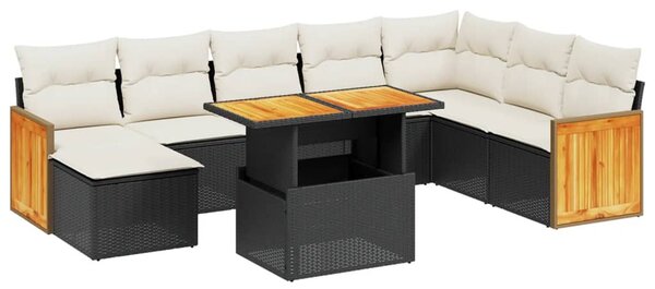 9 részes fekete polyrattan kerti ülőgarnitúra párnákkal