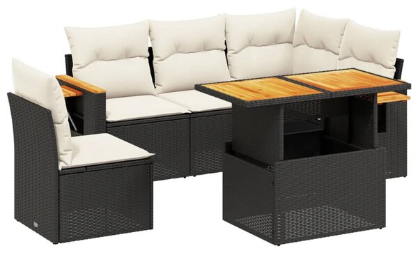6 részes fekete polyrattan kerti ülőgarnitúra párnákkal