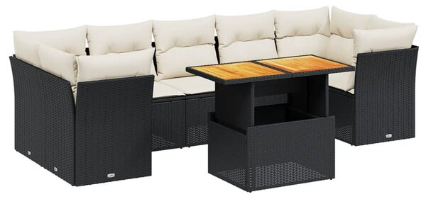 8 részes fekete polyrattan kerti ülőgarnitúra párnákkal