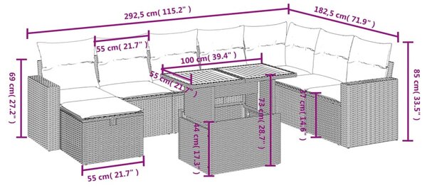 9 részes fekete polyrattan kerti ülőgarnitúra párnákkal