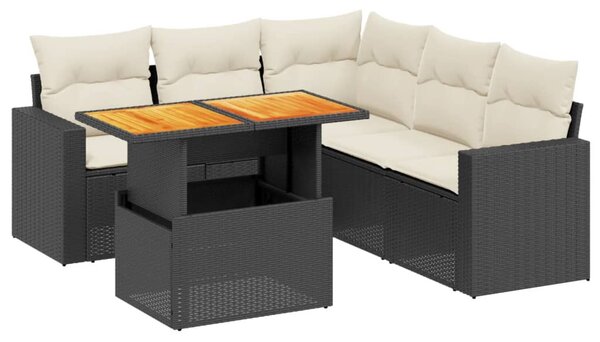 6 részes fekete polyrattan kerti ülőgarnitúra párnákkal