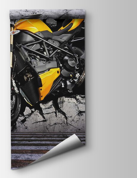 Fotótapéta Sárga motorkerékpár a falon, Designer fali fotótapéta, Népszerű fotótapéta, u37780 - Tapeko.hu