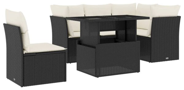 6 részes fekete polyrattan kerti ülőgarnitúra párnákkal