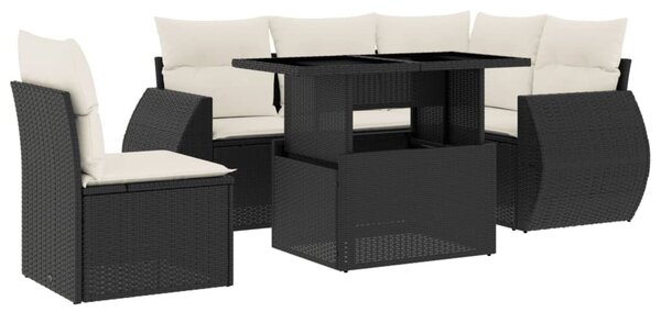 6 részes fekete polyrattan kerti ülőgarnitúra párnákkal