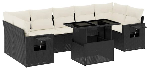 8 részes fekete polyrattan kerti ülőgarnitúra párnákkal