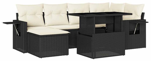 7 részes fekete polyrattan kerti ülőgarnitúra párnával