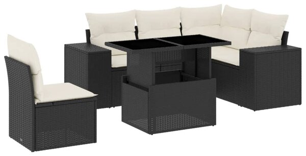 6 részes fekete polyrattan kerti ülőgarnitúra párnákkal