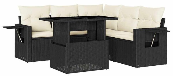 6 részes fekete polyrattan kerti ülőgarnitúra párnákkal