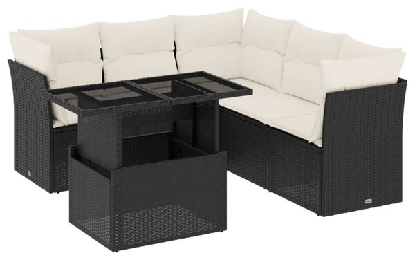 6 részes fekete polyrattan kerti ülőgarnitúra párnákkal