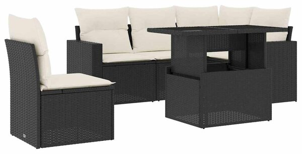 6 részes fekete polyrattan kerti ülőgarnitúra párnákkal