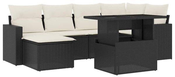 7 részes fekete polyrattan kerti ülőgarnitúra párnával