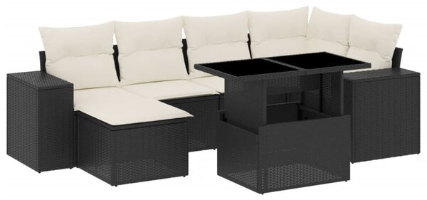 7 részes fekete polyrattan kerti ülőgarnitúra párnával