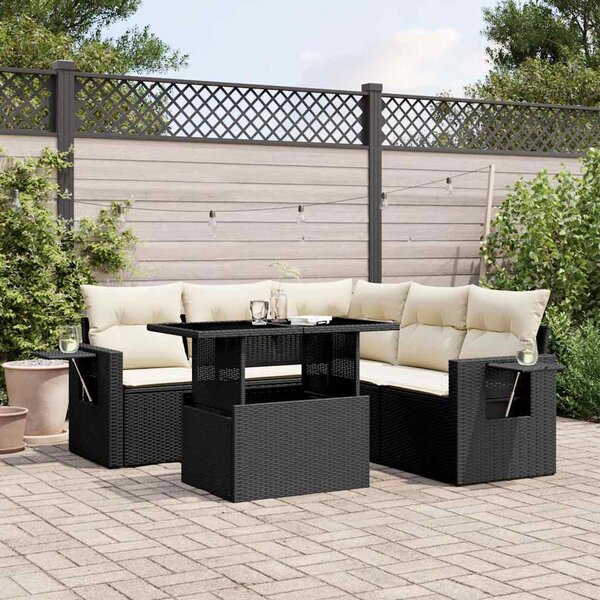 6 részes fekete polyrattan kerti ülőgarnitúra párnákkal