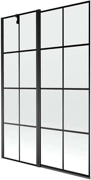 Mexen Flip, 1 szárnyú kádparaván 120 x 150 cm, 6 mm átlátszó üveg-fekete mintás, fekete profil, 894-120-101-70-77