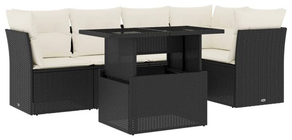 6 részes fekete polyrattan kerti ülőgarnitúra párnákkal