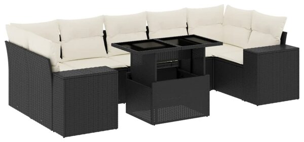 8 részes fekete polyrattan kerti ülőgarnitúra párnákkal