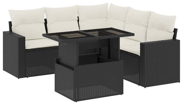 6 részes fekete polyrattan kerti ülőgarnitúra párnákkal