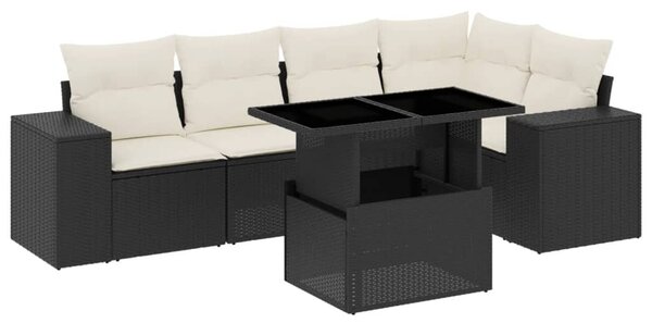 6 részes fekete polyrattan kerti ülőgarnitúra párnákkal