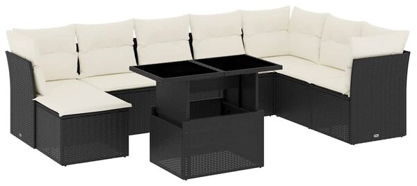 9 részes fekete polyrattan kerti ülőgarnitúra párnákkal