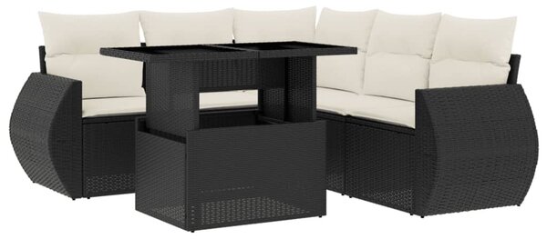 6 részes fekete polyrattan kerti ülőgarnitúra párnákkal