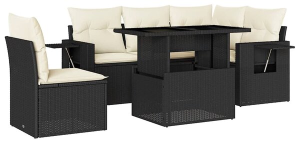 6 részes fekete polyrattan kerti ülőgarnitúra párnákkal