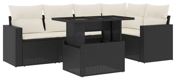 6 részes fekete polyrattan kerti ülőgarnitúra párnákkal