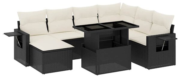 9 részes fekete polyrattan kerti ülőgarnitúra párnákkal