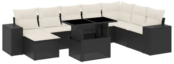 9 részes fekete polyrattan kerti ülőgarnitúra párnákkal