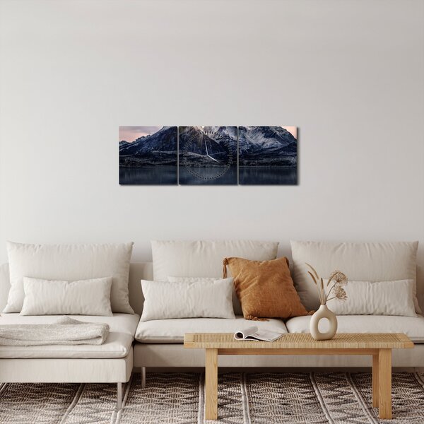 Tó és hegy képe (órával) (90x30 cm)
