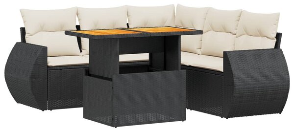 6 részes fekete polyrattan kerti ülőgarnitúra párnákkal