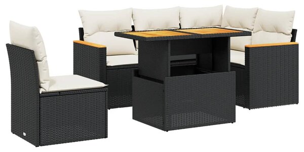 6 részes fekete polyrattan kerti ülőgarnitúra párnákkal