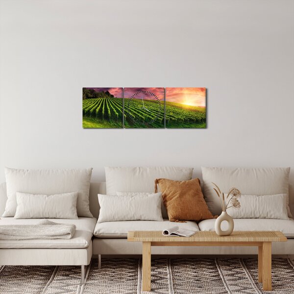 Szőlőskert és a színes égbolt képe (órával) (90x30 cm)