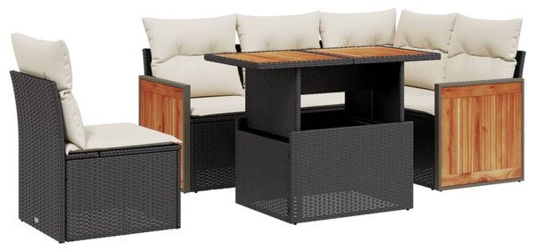 6 részes fekete polyrattan kerti ülőgarnitúra párnákkal