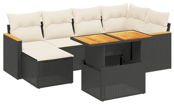 7 részes fekete polyrattan kerti ülőgarnitúra párnával