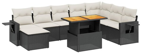 9 részes fekete polyrattan kerti ülőgarnitúra párnákkal