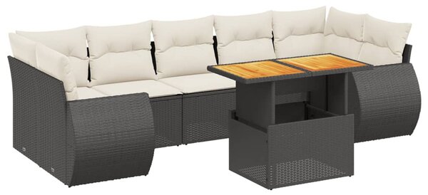 8 részes fekete polyrattan kerti ülőgarnitúra párnákkal