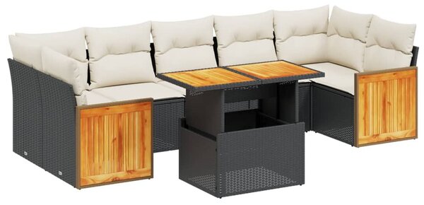 8 részes fekete polyrattan kerti ülőgarnitúra párnákkal