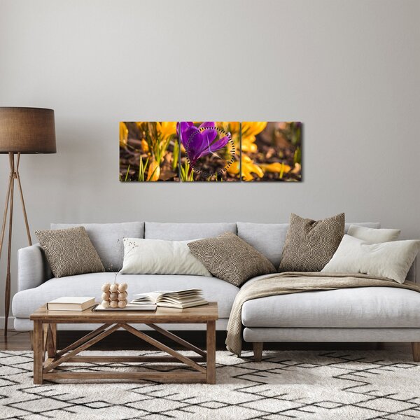 Lila virágok képe (órával) (90x30 cm)