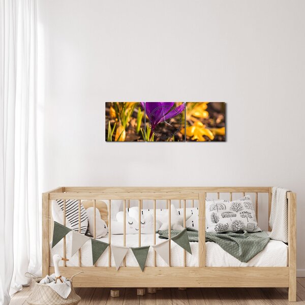 Lila virágok képe (órával) (90x30 cm)