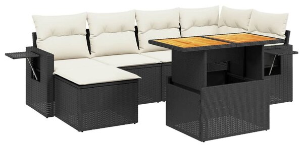 7 részes fekete polyrattan kerti ülőgarnitúra párnával