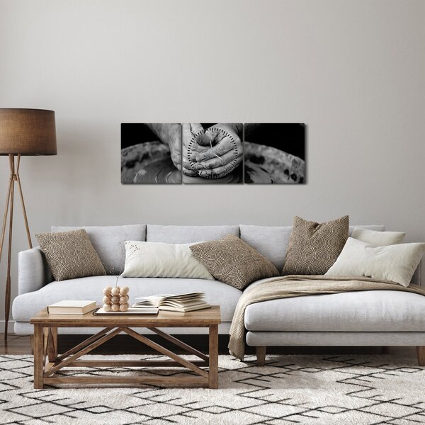 Fekete-fehér kép - kerámia gyártás (órával) (90x30 cm)