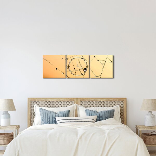 Egy harmatos pókháló képe (órával) (90x30 cm)