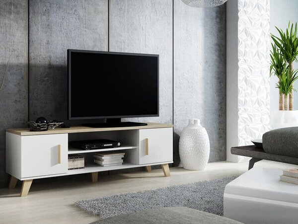 TV-állvány Larfloi 108, Laminált forgácslap, 53x160x40cm, Sonoma tölgy, Fehér