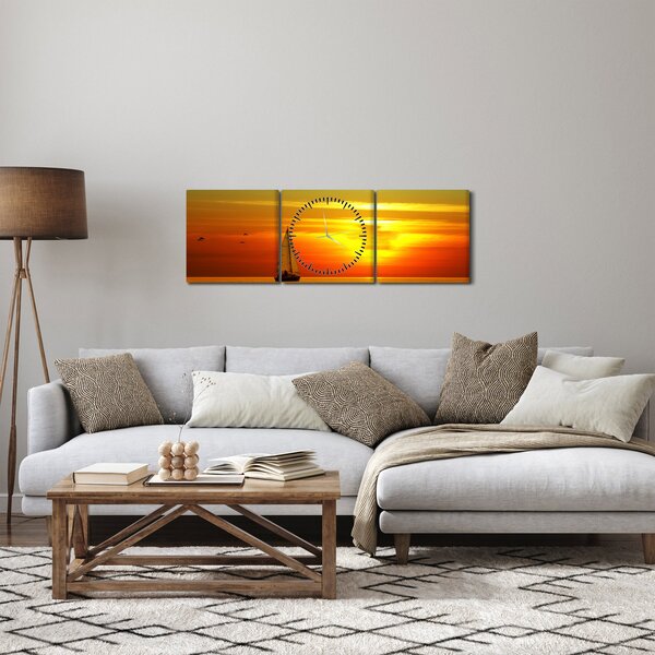 Naplemente egy jachttal képe (órával) (90x30 cm)