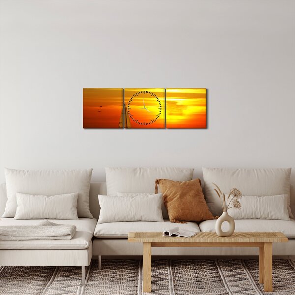Naplemente egy jachttal képe (órával) (90x30 cm)