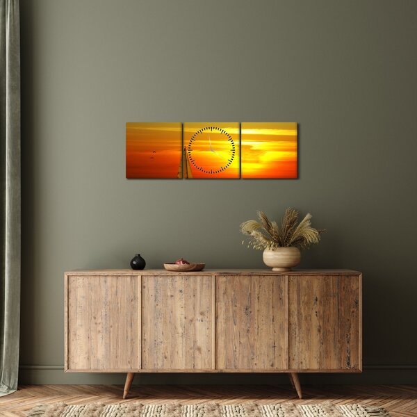 Naplemente egy jachttal képe (órával) (90x30 cm)