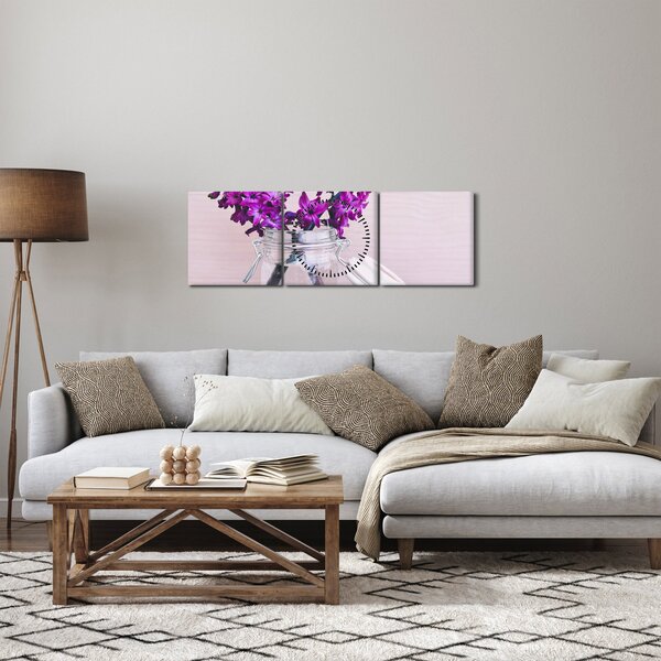 Lila virágok képe (órával) (90x30 cm)