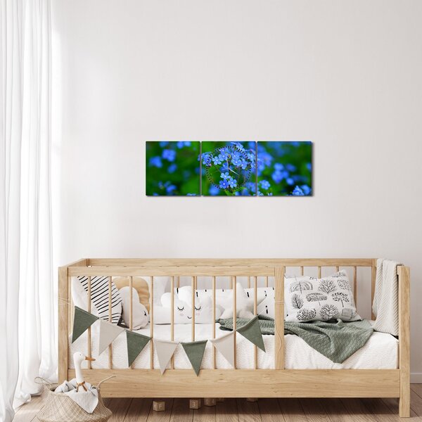 A kék virágok képe (órával) (90x30 cm)
