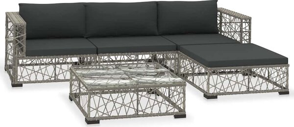 5 részes szürke polyrattan kerti ülőgarnitúra párnákkal