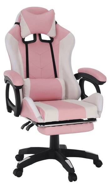 KONDELA Irodai/gamer szék RGB LED világítással, rózsaszín/fehér, JOVELA